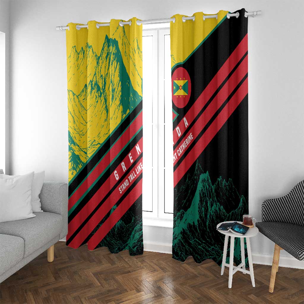 Grenada Mountain Graphic Window Curtain with National Flag and Saint Catherine Quote Design - Wonder Print Shop