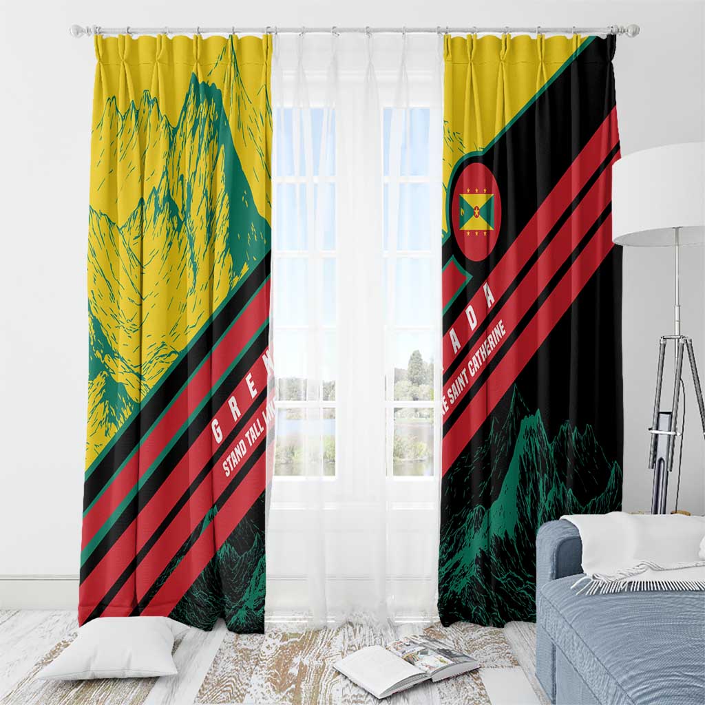 Grenada Mountain Graphic Window Curtain with National Flag and Saint Catherine Quote Design - Wonder Print Shop