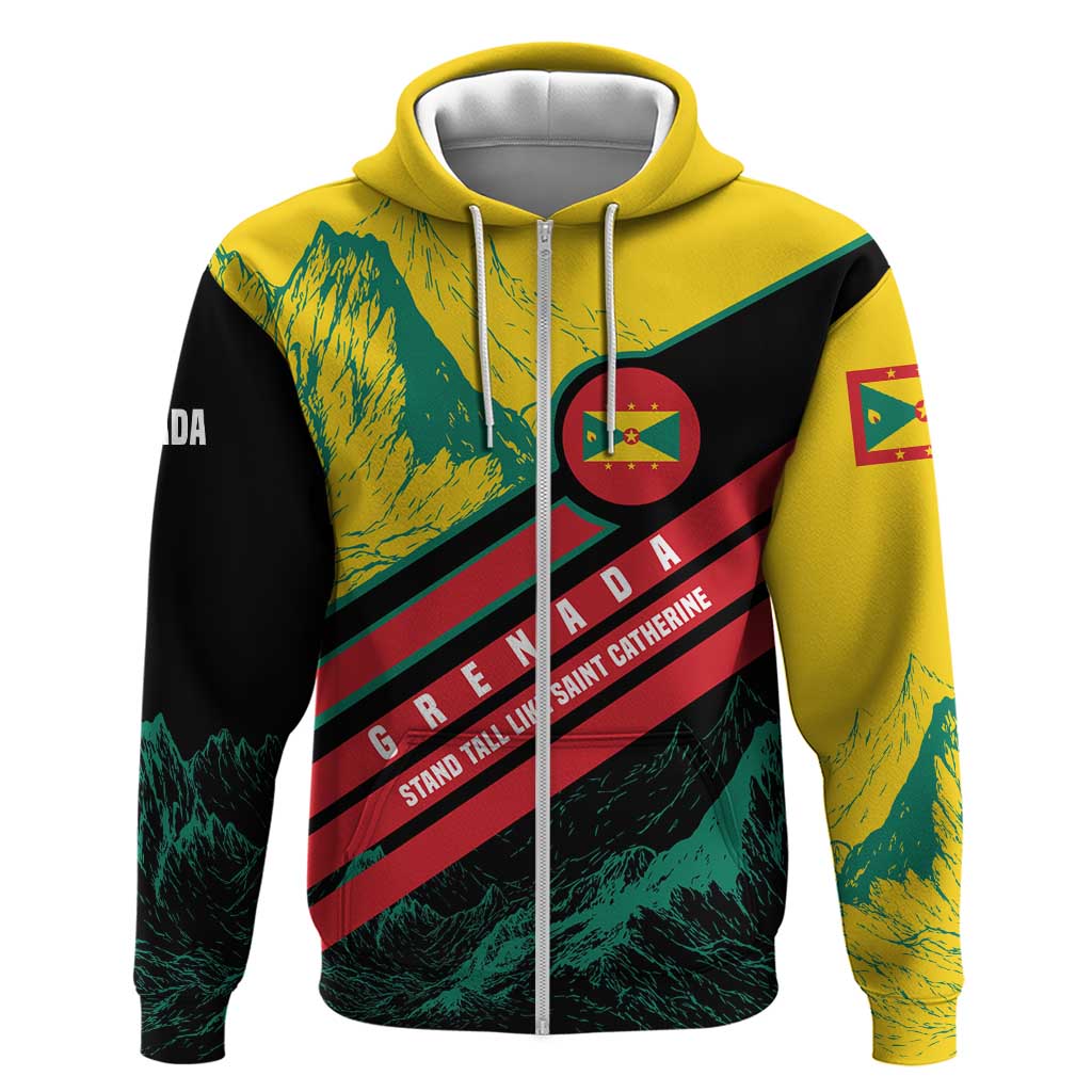 Grenada Mountain Graphic Zip Hoodie with National Flag and Saint Catherine Quote Design - Wonder Print Shop