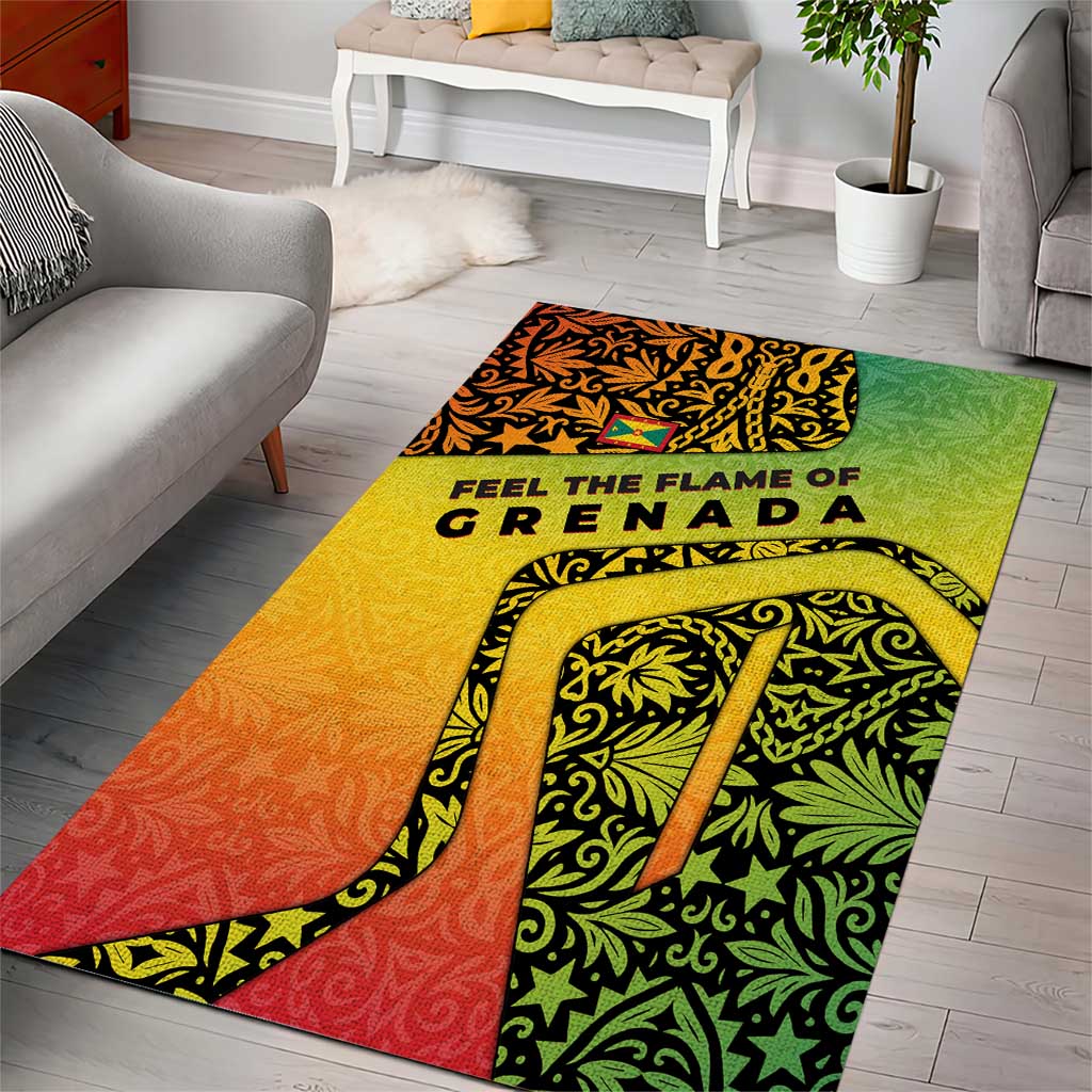 Grenada Tribal Floral Pattern Area Rug with Rasta Gradient and Flame Motto Design - Wonder Print Shop