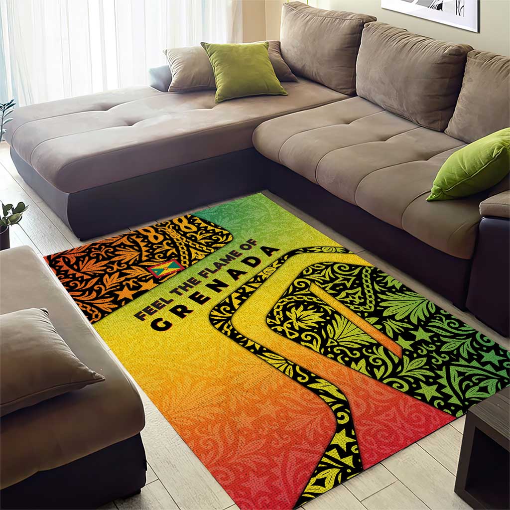 Grenada Tribal Floral Pattern Area Rug with Rasta Gradient and Flame Motto Design - Wonder Print Shop