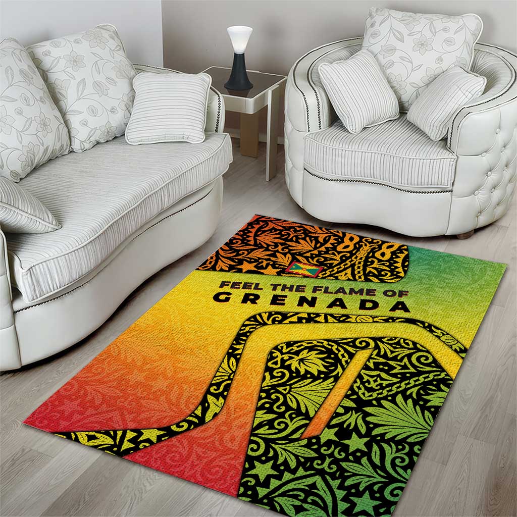 Grenada Tribal Floral Pattern Area Rug with Rasta Gradient and Flame Motto Design - Wonder Print Shop