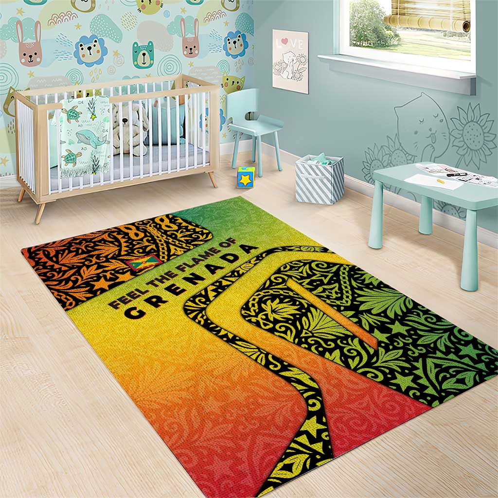 Grenada Tribal Floral Pattern Area Rug with Rasta Gradient and Flame Motto Design - Wonder Print Shop