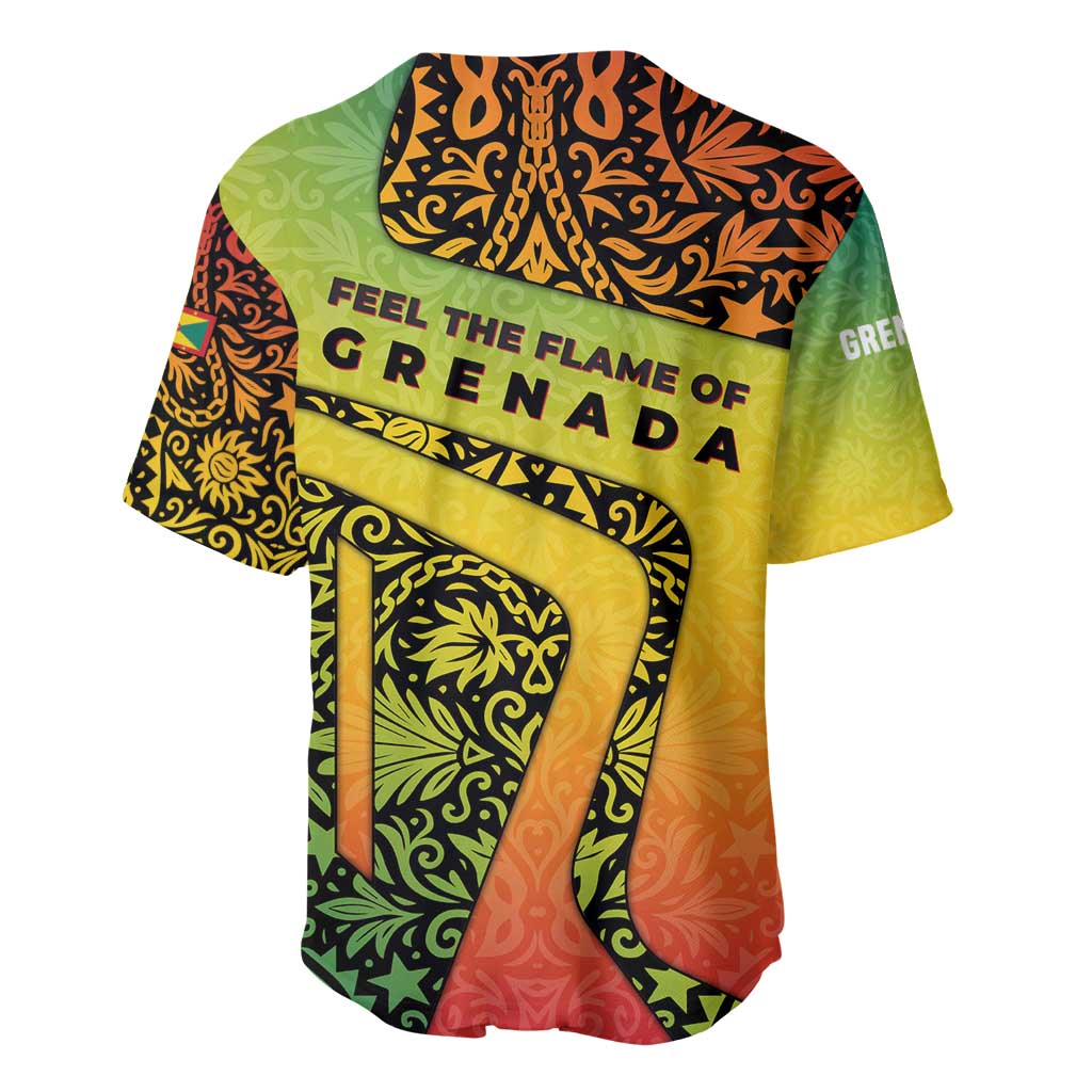 Grenada Tribal Floral Pattern Baseball Jersey with Rasta Gradient and Flame Motto Design - Wonder Print Shop