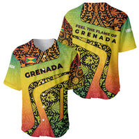 Grenada Tribal Floral Pattern Baseball Jersey with Rasta Gradient and Flame Motto Design - Wonder Print Shop