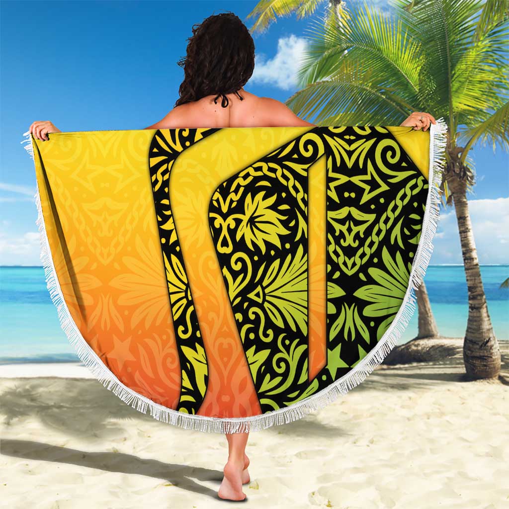 Grenada Tribal Floral Pattern Beach Blanket with Rasta Gradient and Flame Motto Design - Wonder Print Shop