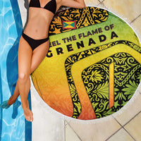 Grenada Tribal Floral Pattern Beach Blanket with Rasta Gradient and Flame Motto Design - Wonder Print Shop