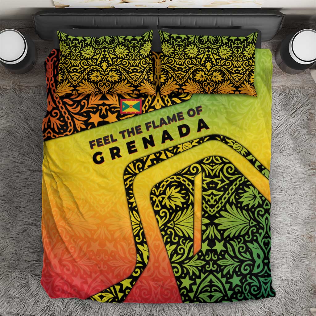 Grenada Tribal Floral Pattern Bedding Set with Rasta Gradient and Flame Motto Design - Wonder Print Shop