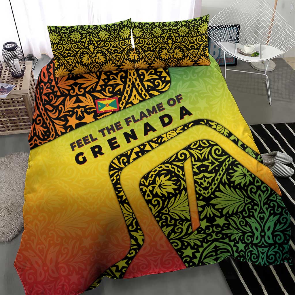 Grenada Tribal Floral Pattern Bedding Set with Rasta Gradient and Flame Motto Design - Wonder Print Shop