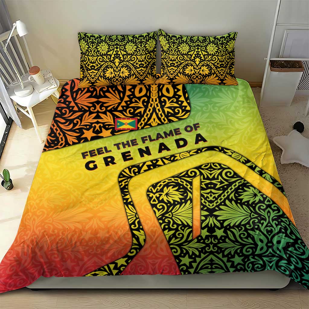 Grenada Tribal Floral Pattern Bedding Set with Rasta Gradient and Flame Motto Design - Wonder Print Shop