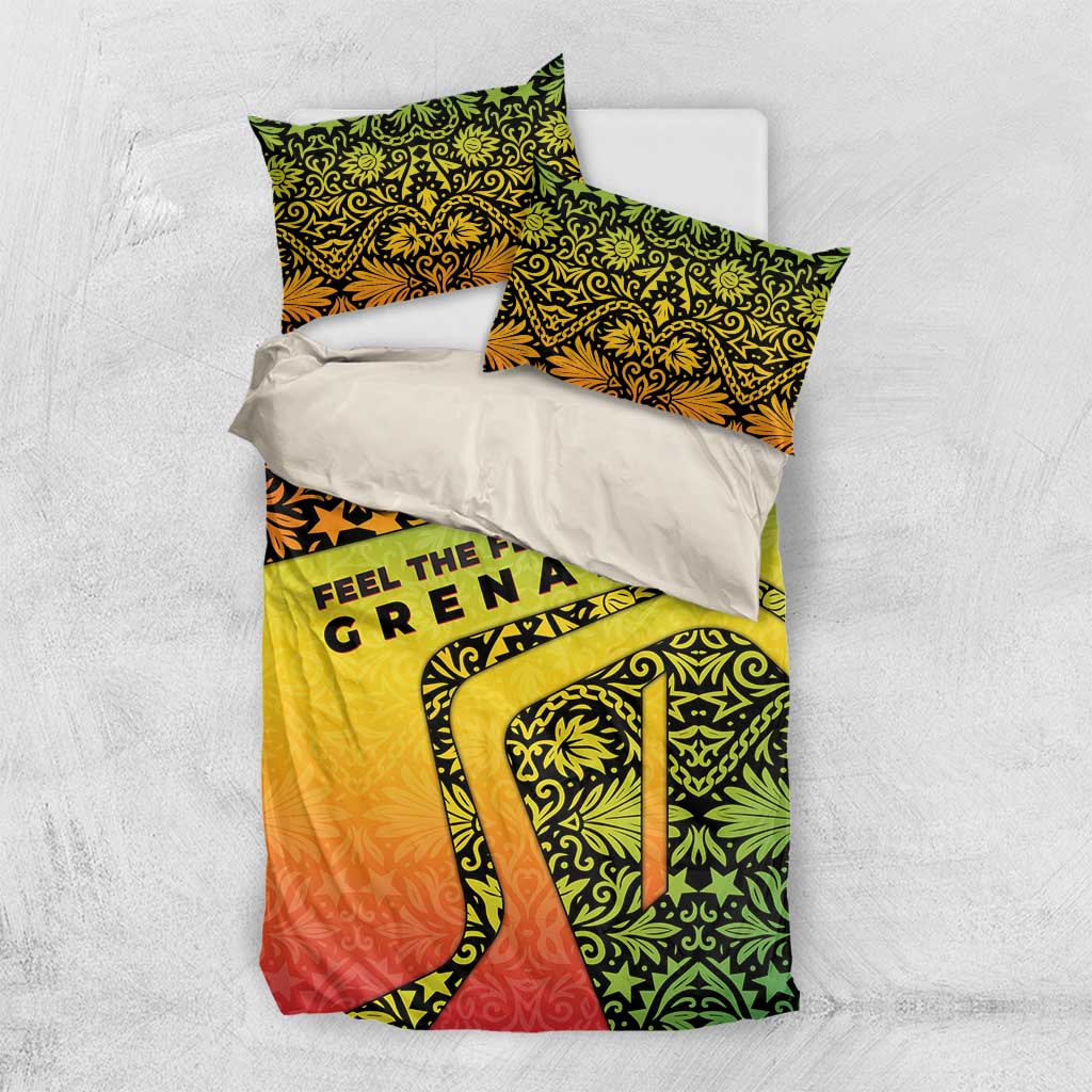 Grenada Tribal Floral Pattern Bedding Set with Rasta Gradient and Flame Motto Design - Wonder Print Shop