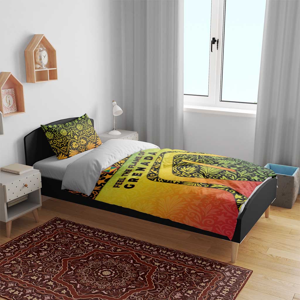 Grenada Tribal Floral Pattern Bedding Set with Rasta Gradient and Flame Motto Design - Wonder Print Shop