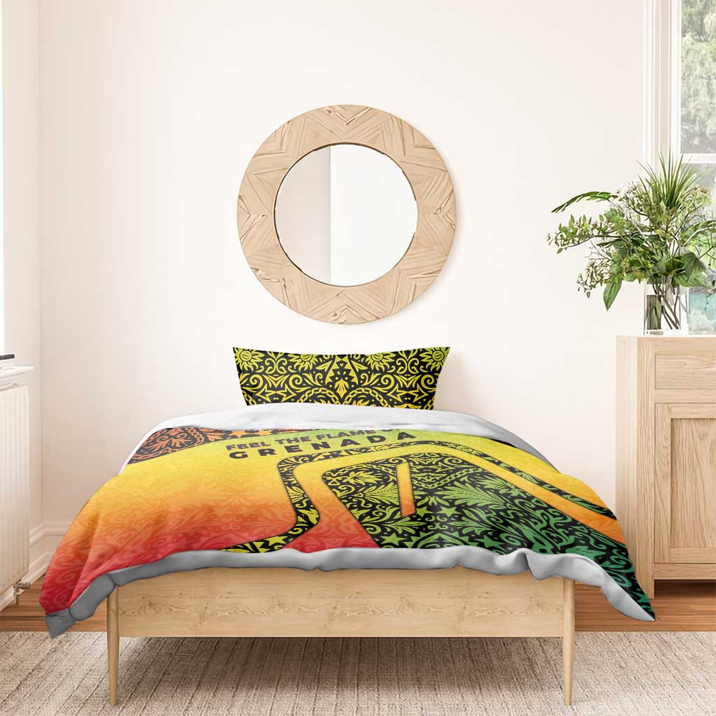 Grenada Tribal Floral Pattern Bedding Set with Rasta Gradient and Flame Motto Design - Wonder Print Shop