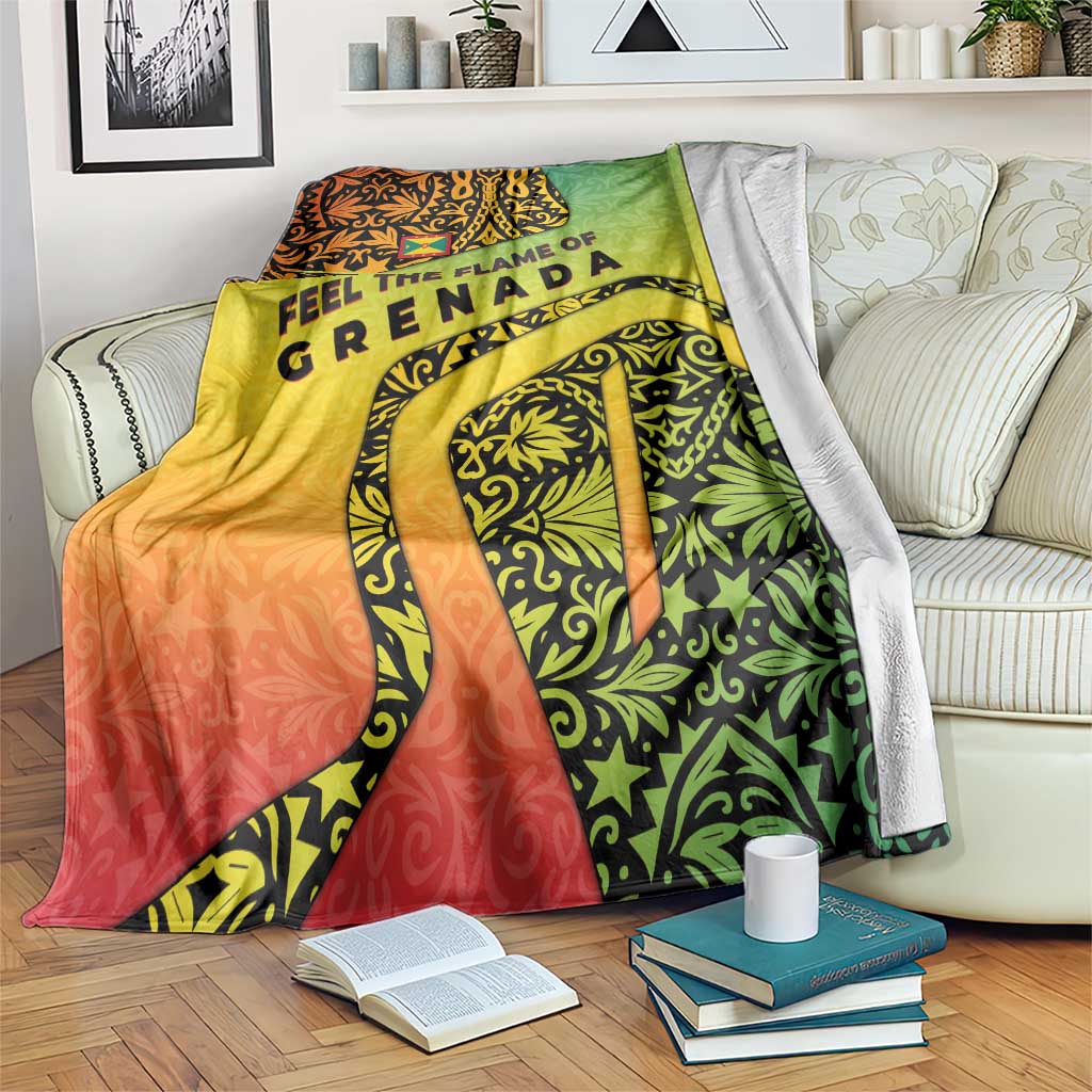 Grenada Tribal Floral Pattern Blanket with Rasta Gradient and Flame Motto Design - Wonder Print Shop