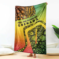 Grenada Tribal Floral Pattern Blanket with Rasta Gradient and Flame Motto Design - Wonder Print Shop