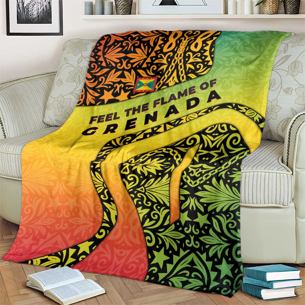 Grenada Tribal Floral Pattern Blanket with Rasta Gradient and Flame Motto Design - Wonder Print Shop