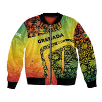 Grenada Tribal Floral Pattern Bomber Jacket with Rasta Gradient and Flame Motto Design - Wonder Print Shop