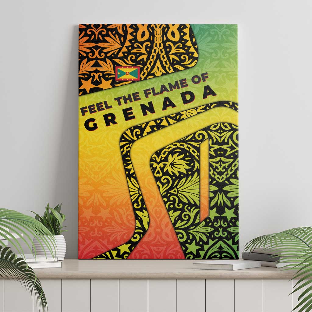 Grenada Tribal Floral Pattern Canvas Wall Art with Rasta Gradient and Flame Motto Design - Wonder Print Shop