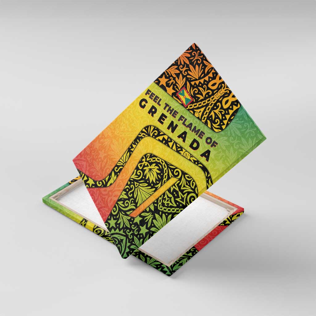 Grenada Tribal Floral Pattern Canvas Wall Art with Rasta Gradient and Flame Motto Design - Wonder Print Shop