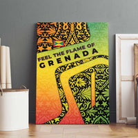 Grenada Tribal Floral Pattern Canvas Wall Art with Rasta Gradient and Flame Motto Design - Wonder Print Shop