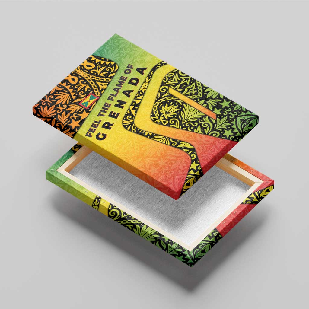 Grenada Tribal Floral Pattern Canvas Wall Art with Rasta Gradient and Flame Motto Design - Wonder Print Shop