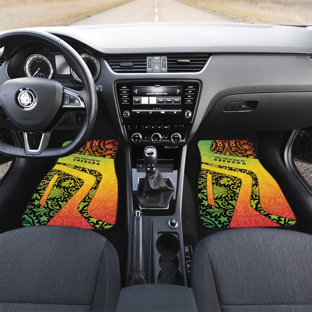 Grenada Tribal Floral Pattern Car Mats with Rasta Gradient and Flame Motto Design - Wonder Print Shop