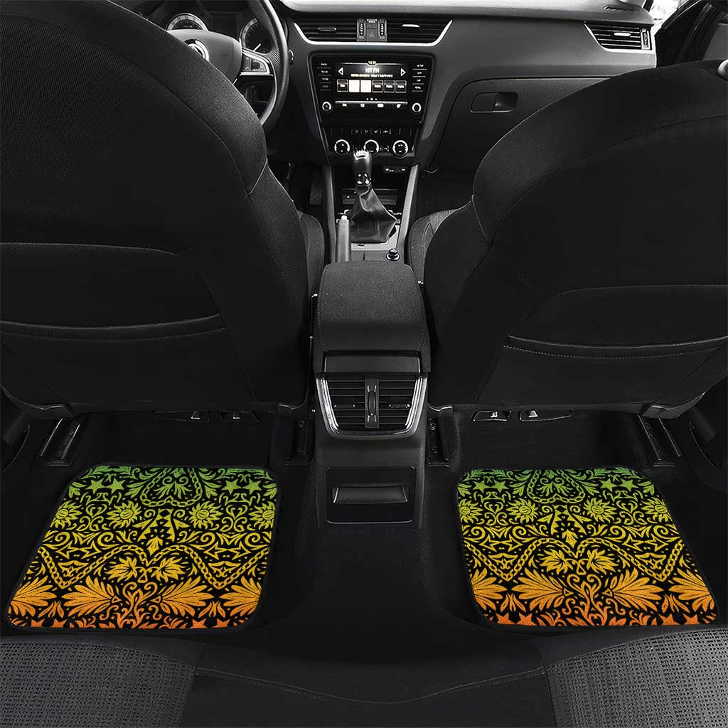 Grenada Tribal Floral Pattern Car Mats with Rasta Gradient and Flame Motto Design - Wonder Print Shop