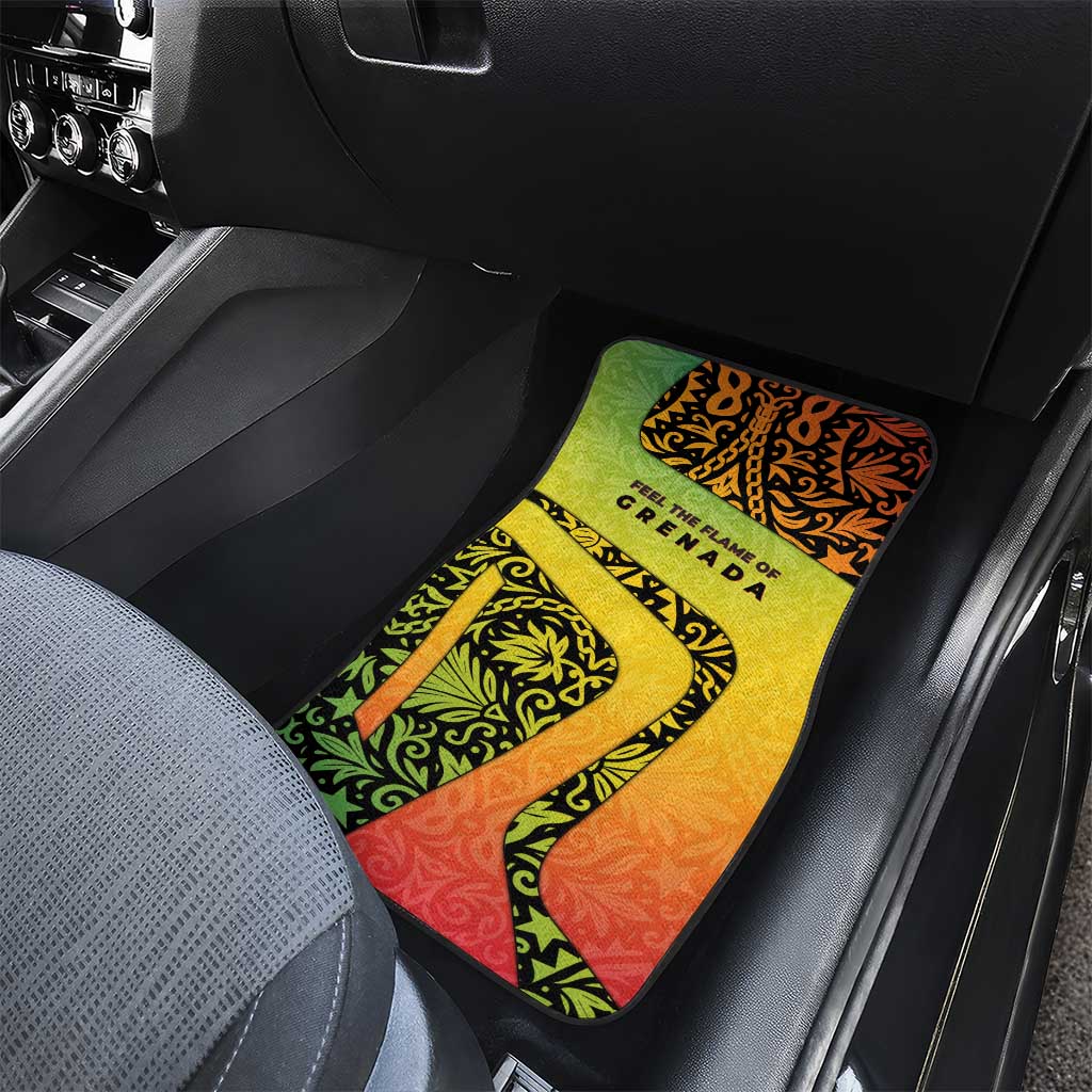 Grenada Tribal Floral Pattern Car Mats with Rasta Gradient and Flame Motto Design - Wonder Print Shop