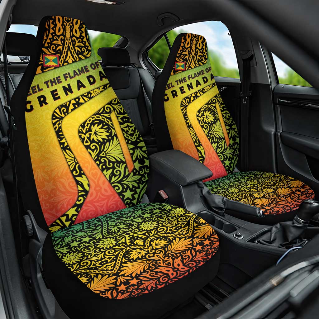 Grenada Tribal Floral Pattern Car Seat Cover with Rasta Gradient and Flame Motto Design - Wonder Print Shop