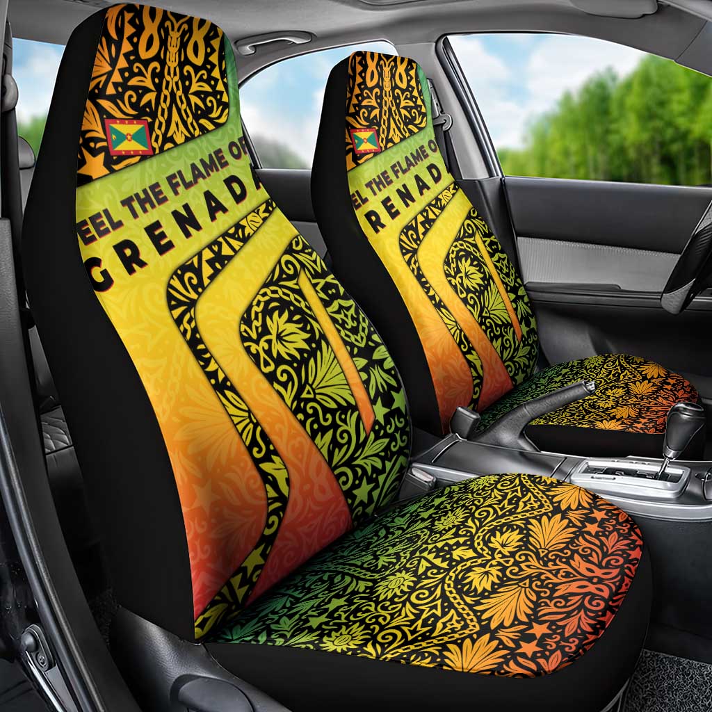 Grenada Tribal Floral Pattern Car Seat Cover with Rasta Gradient and Flame Motto Design - Wonder Print Shop