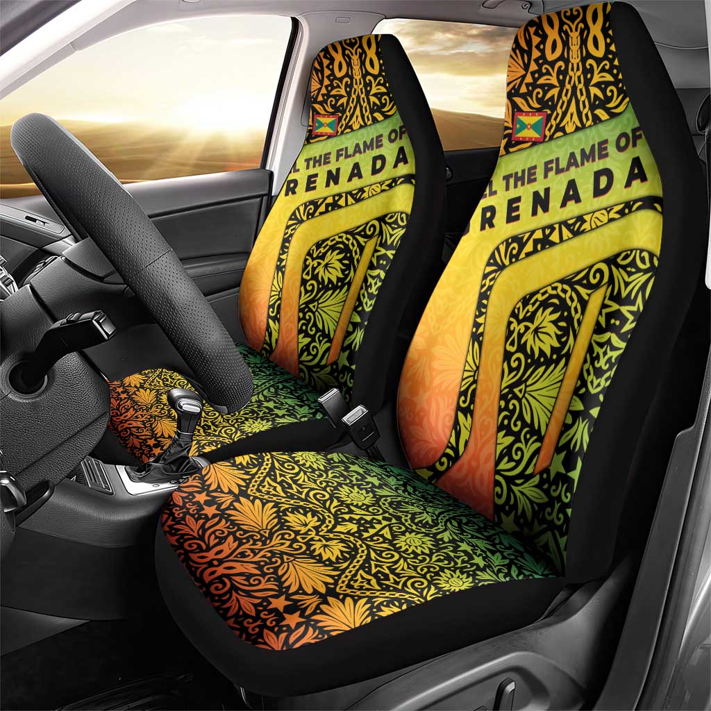 Grenada Tribal Floral Pattern Car Seat Cover with Rasta Gradient and Flame Motto Design - Wonder Print Shop