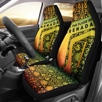Grenada Tribal Floral Pattern Car Seat Cover with Rasta Gradient and Flame Motto Design - Wonder Print Shop