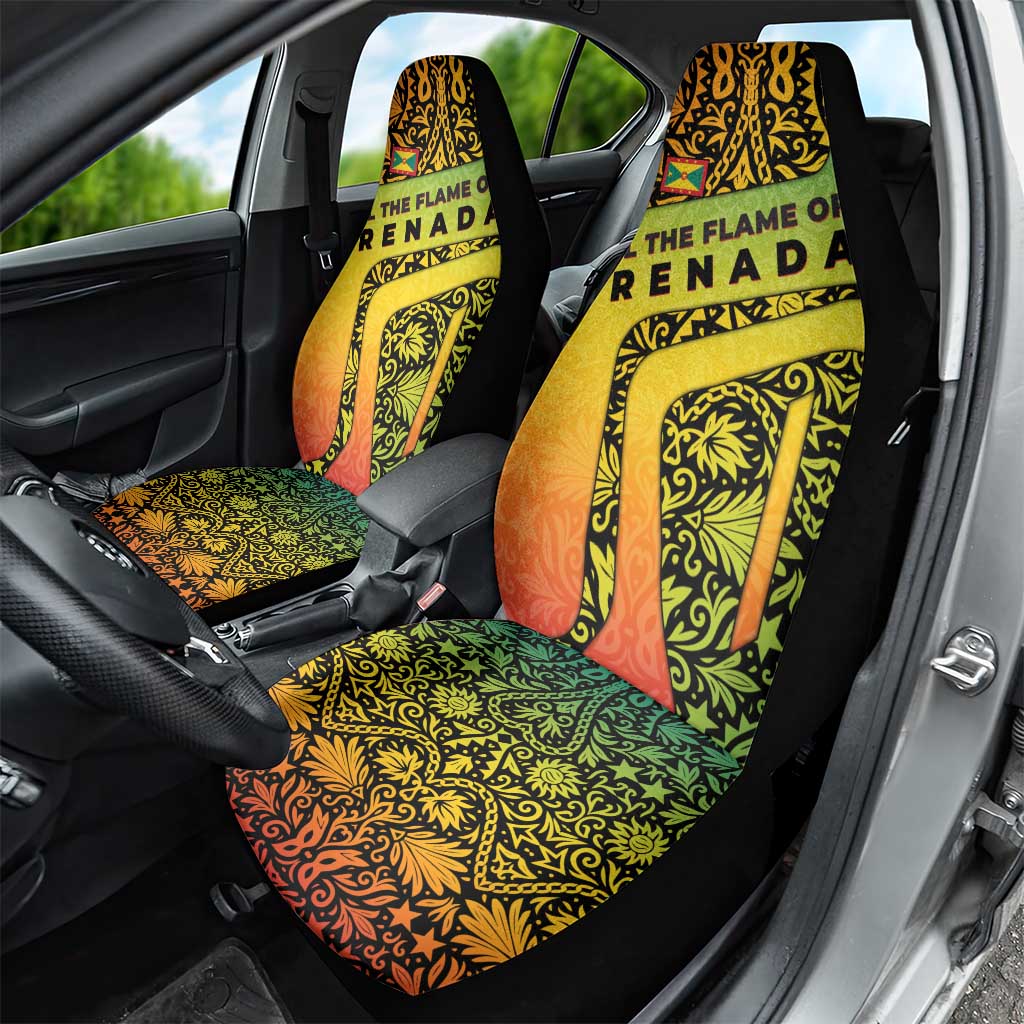 Grenada Tribal Floral Pattern Car Seat Cover with Rasta Gradient and Flame Motto Design - Wonder Print Shop