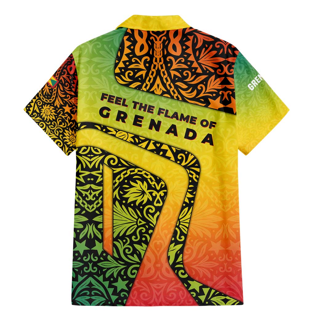 Grenada Tribal Floral Pattern Family Matching Mermaid Dress and Hawaiian Shirt with Rasta Gradient and Flame Motto Design - Wonder Print Shop