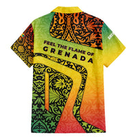 Grenada Tribal Floral Pattern Family Matching Mermaid Dress and Hawaiian Shirt with Rasta Gradient and Flame Motto Design - Wonder Print Shop