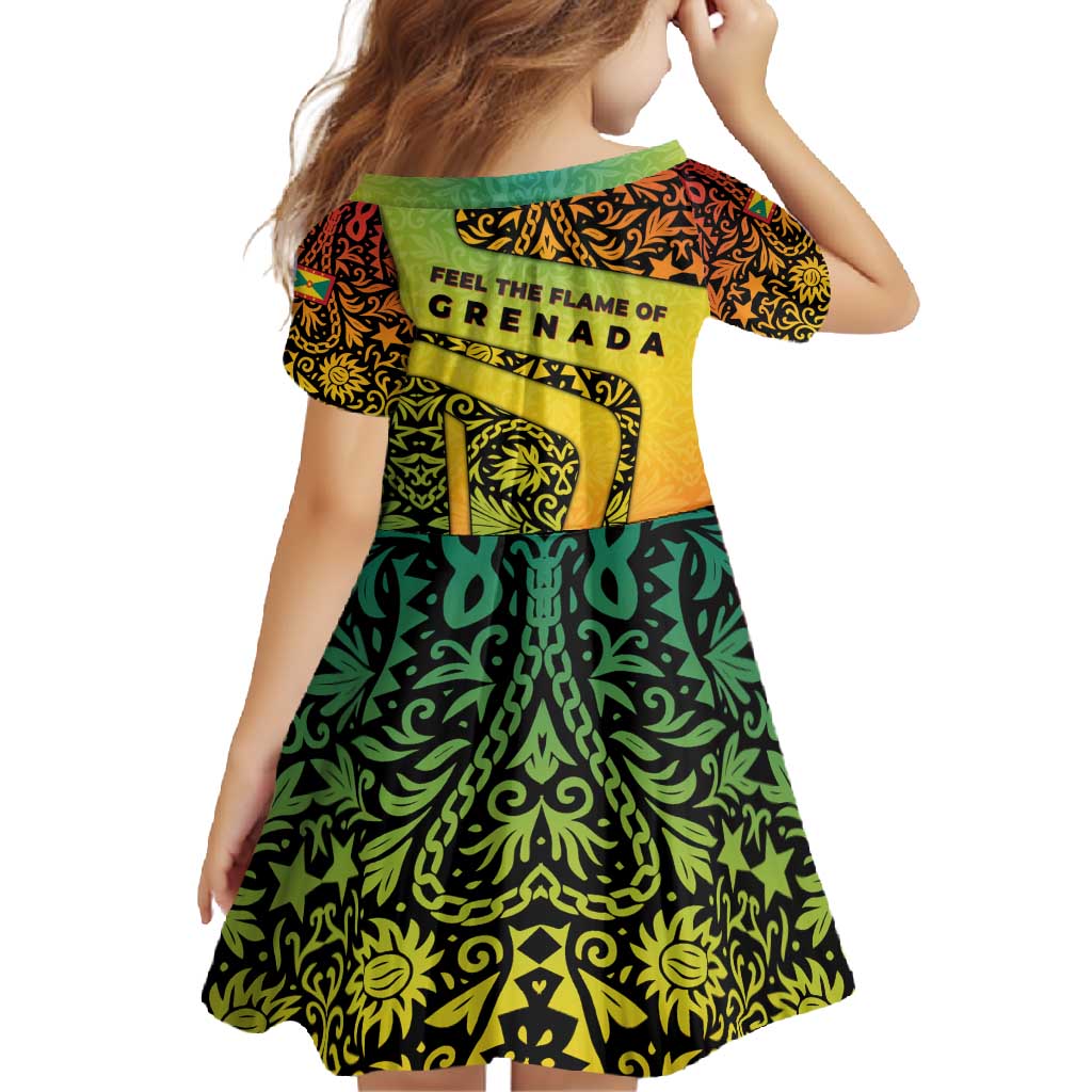 Grenada Tribal Floral Pattern Family Matching Off Shoulder Maxi Dress and Hawaiian Shirt with Rasta Gradient and Flame Motto Design - Wonder Print Shop