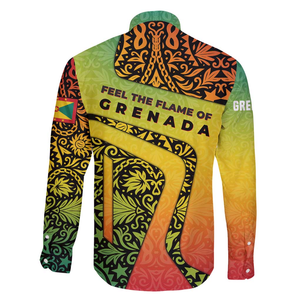 Grenada Tribal Floral Pattern Family Matching Off Shoulder Maxi Dress and Hawaiian Shirt with Rasta Gradient and Flame Motto Design - Wonder Print Shop