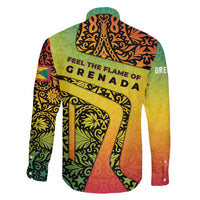 Grenada Tribal Floral Pattern Family Matching Off Shoulder Maxi Dress and Hawaiian Shirt with Rasta Gradient and Flame Motto Design - Wonder Print Shop