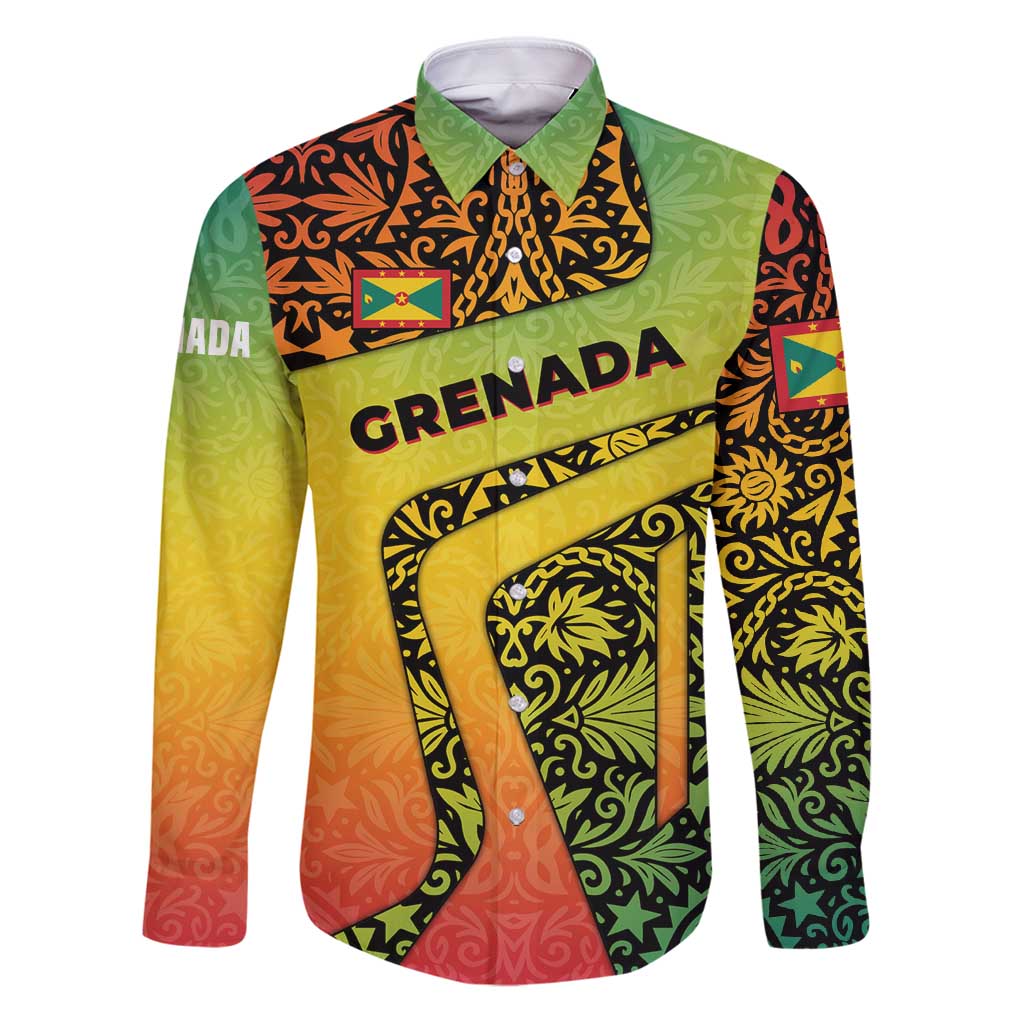Grenada Tribal Floral Pattern Family Matching Puletasi and Hawaiian Shirt with Rasta Gradient and Flame Motto Design - Wonder Print Shop