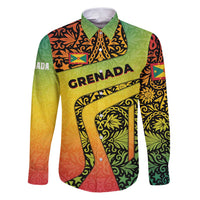 Grenada Tribal Floral Pattern Family Matching Puletasi and Hawaiian Shirt with Rasta Gradient and Flame Motto Design - Wonder Print Shop