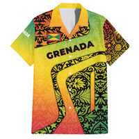 Grenada Tribal Floral Pattern Family Matching Summer Maxi Dress and Hawaiian Shirt with Rasta Gradient and Flame Motto Design - Wonder Print Shop