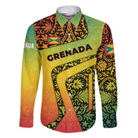 Grenada Tribal Floral Pattern Family Matching Summer Maxi Dress and Hawaiian Shirt with Rasta Gradient and Flame Motto Design - Wonder Print Shop