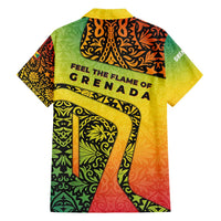 Grenada Tribal Floral Pattern Family Matching Tank Maxi Dress and Hawaiian Shirt with Rasta Gradient and Flame Motto Design - Wonder Print Shop