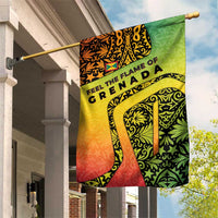 Grenada Tribal Floral Pattern Garden Flag with Rasta Gradient and Flame Motto Design - Wonder Print Shop