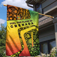 Grenada Tribal Floral Pattern Garden Flag with Rasta Gradient and Flame Motto Design - Wonder Print Shop