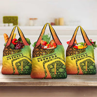 Grenada Tribal Floral Pattern Grocery Bag with Rasta Gradient and Flame Motto Design - Wonder Print Shop