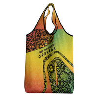 Grenada Tribal Floral Pattern Grocery Bag with Rasta Gradient and Flame Motto Design - Wonder Print Shop