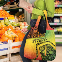 Grenada Tribal Floral Pattern Grocery Bag with Rasta Gradient and Flame Motto Design - Wonder Print Shop