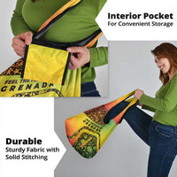 Grenada Tribal Floral Pattern Grocery Bag with Rasta Gradient and Flame Motto Design - Wonder Print Shop