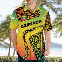 Grenada Tribal Floral Pattern Hawaiian Shirt with Rasta Gradient and Flame Motto Design - Wonder Print Shop